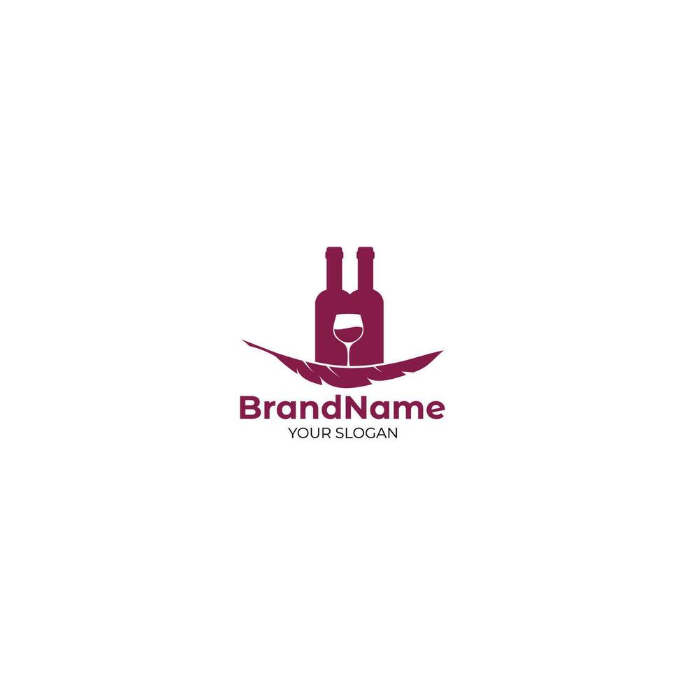 Feather Wine Bottle Logo Design Vector