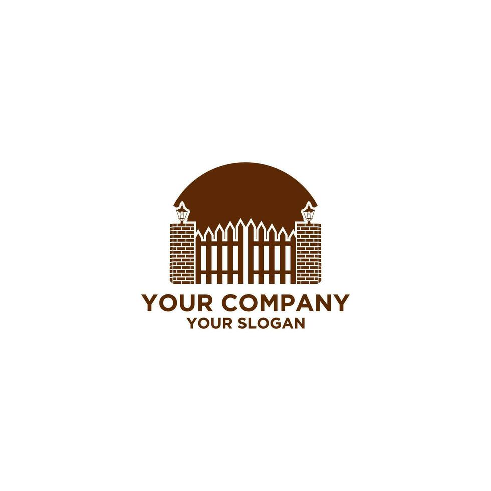 Fence with Brick and Lamp Logo Design vector