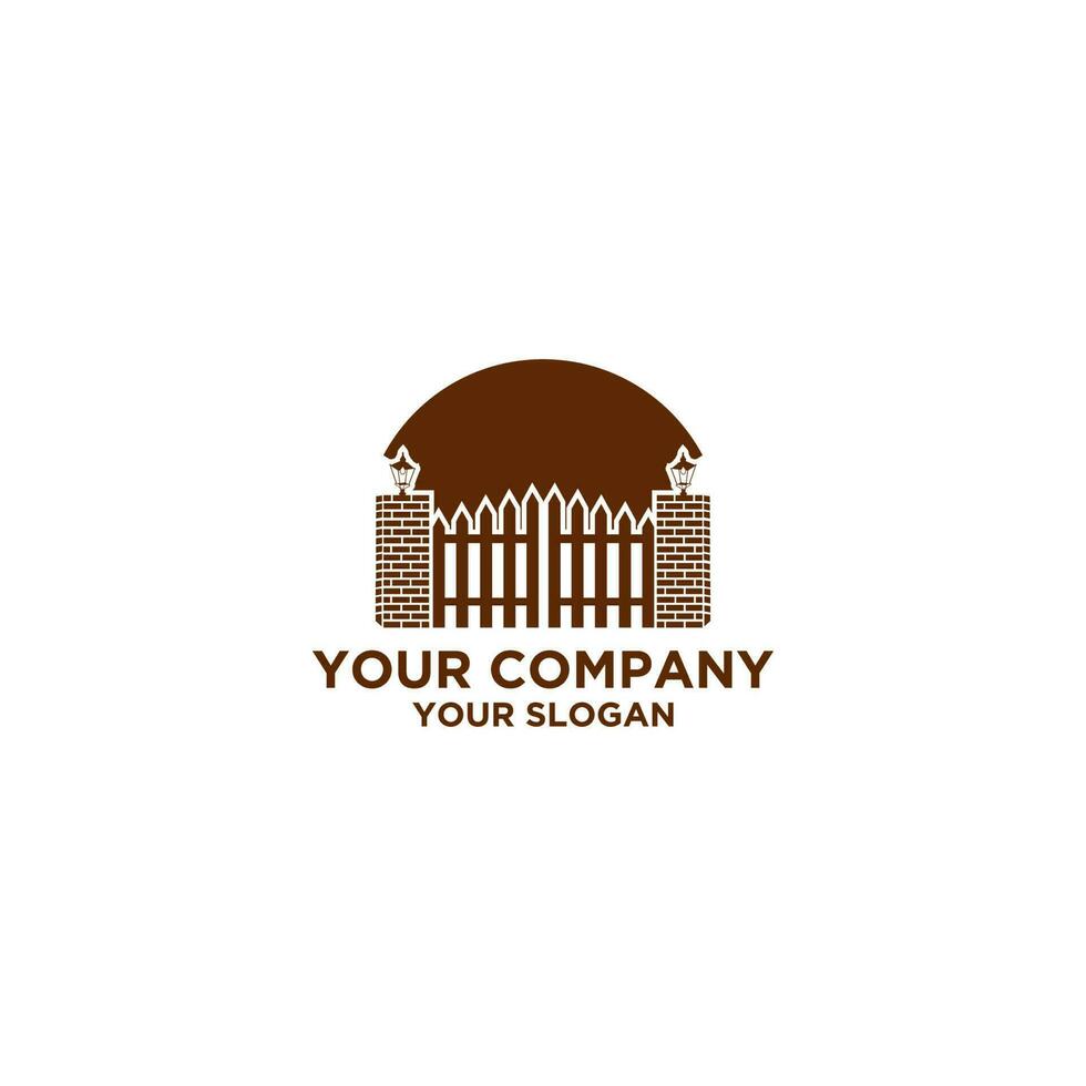 Fence with Brick and Lamp Logo Design vector