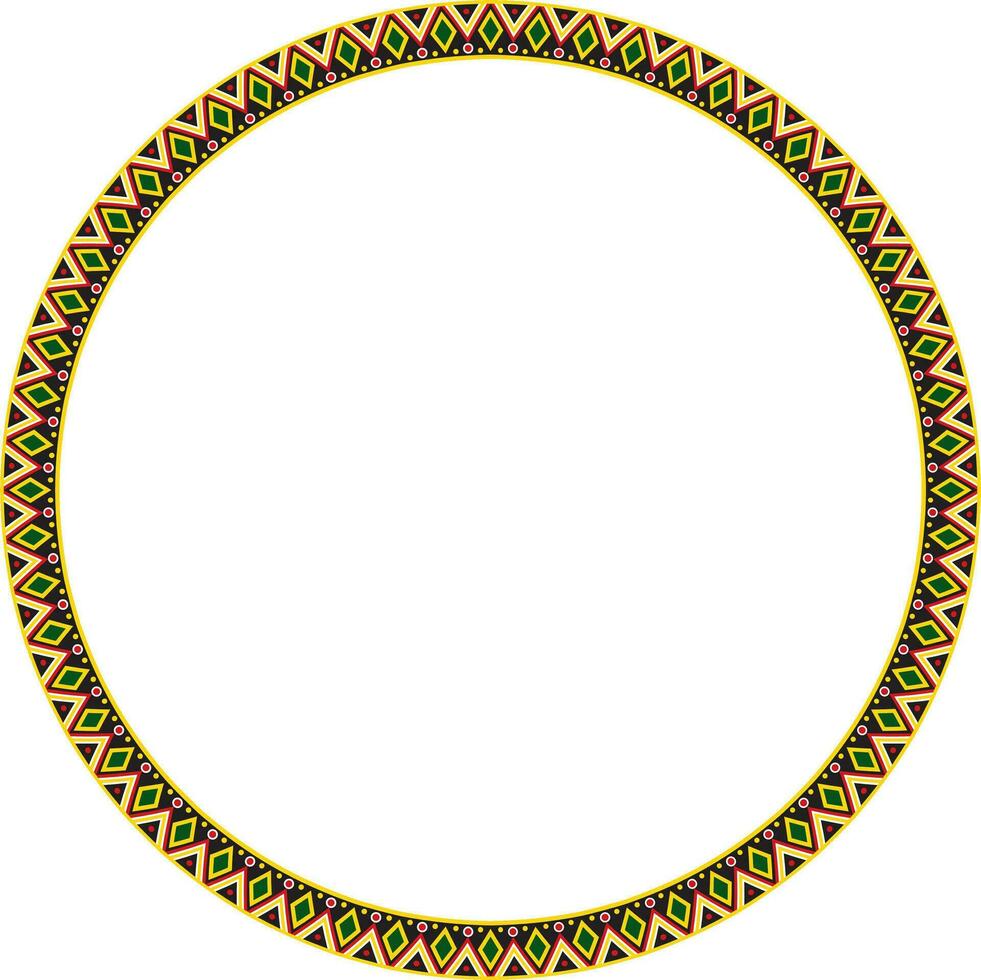 Vector round colored border ornament. Native American tribes framework, circle.