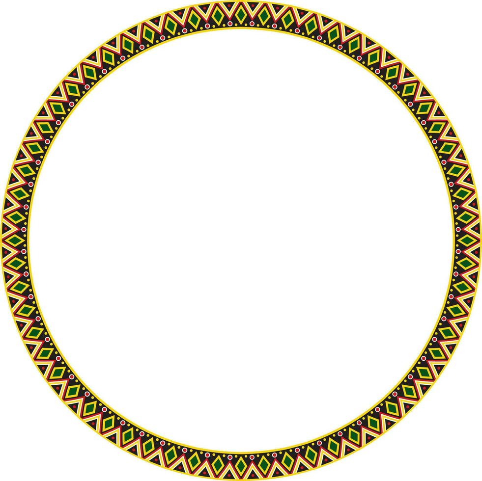 Vector round colored border ornament. Native American tribes framework, circle.