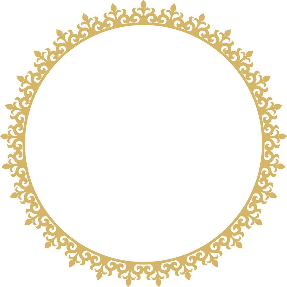 Vector gold Kazakh national round pattern, frame. Ethnic ornament of the nomadic peoples of Asia, the Great Steppe, Kazakhs, Kirghiz, Kalmyks, Mongols, Buryats, Turkmens