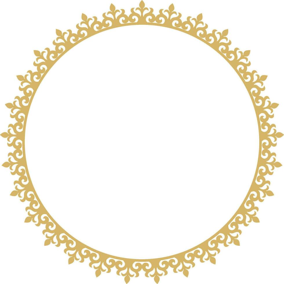 Vector gold Kazakh national round pattern, frame. Ethnic ornament of the nomadic peoples of Asia, the Great Steppe, Kazakhs, Kirghiz, Kalmyks, Mongols, Buryats, Turkmens