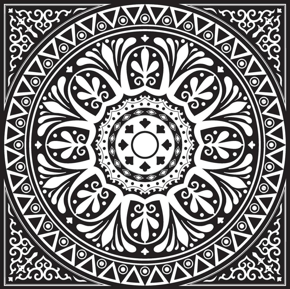 Vector monochrome square classical ornament of Ancient Greece and Roman Empire. Tile, Arabesque, Byzantine pattern.