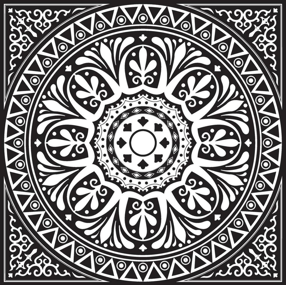 Vector monochrome square classical ornament of Ancient Greece and Roman Empire. Tile, Arabesque, Byzantine pattern.