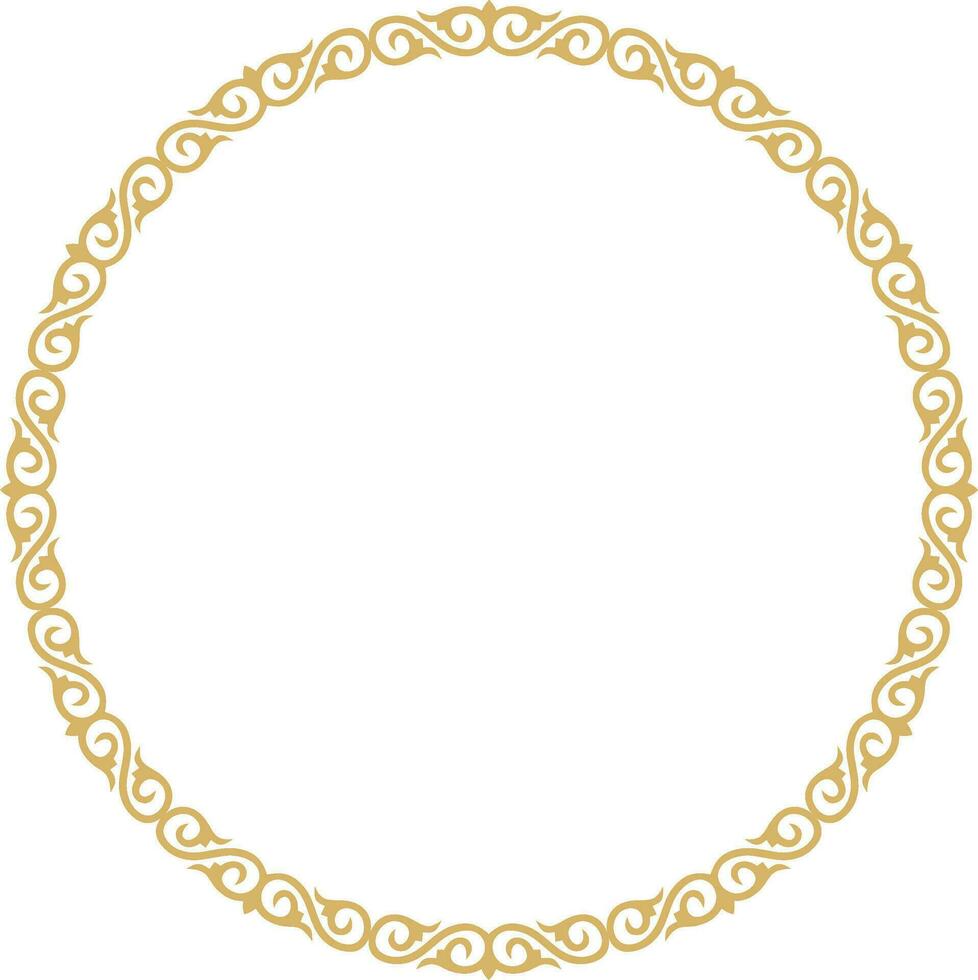Vector round golden Kazakh national frame. Ornamental circle. Ethnic pattern of nomadic peoples of the Great Steppe, Kyrgyz, Mongols, Bashkirs, Buryats, Kalmyks