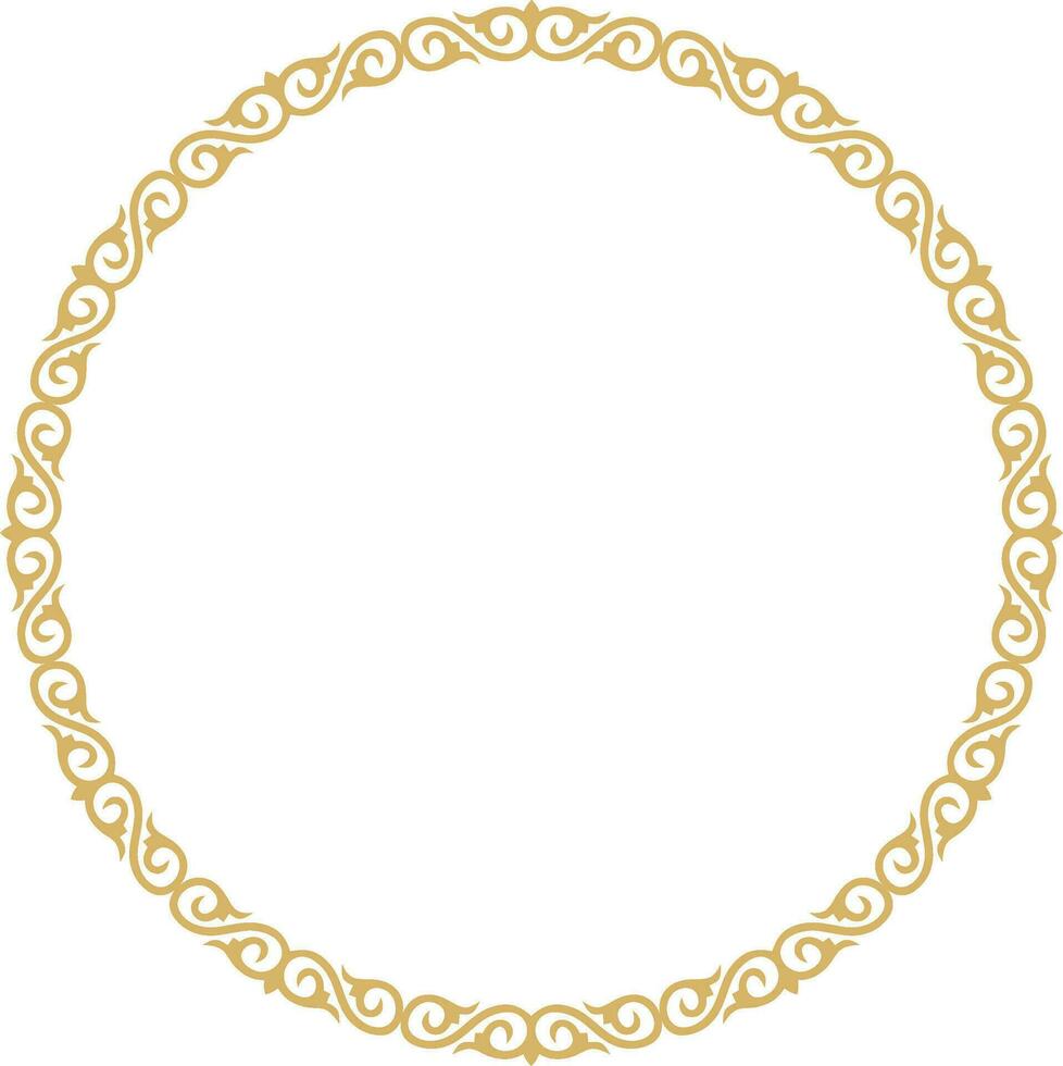 Vector round golden Kazakh national frame. Ornamental circle. Ethnic pattern of nomadic peoples of the Great Steppe, Kyrgyz, Mongols, Bashkirs, Buryats, Kalmyks