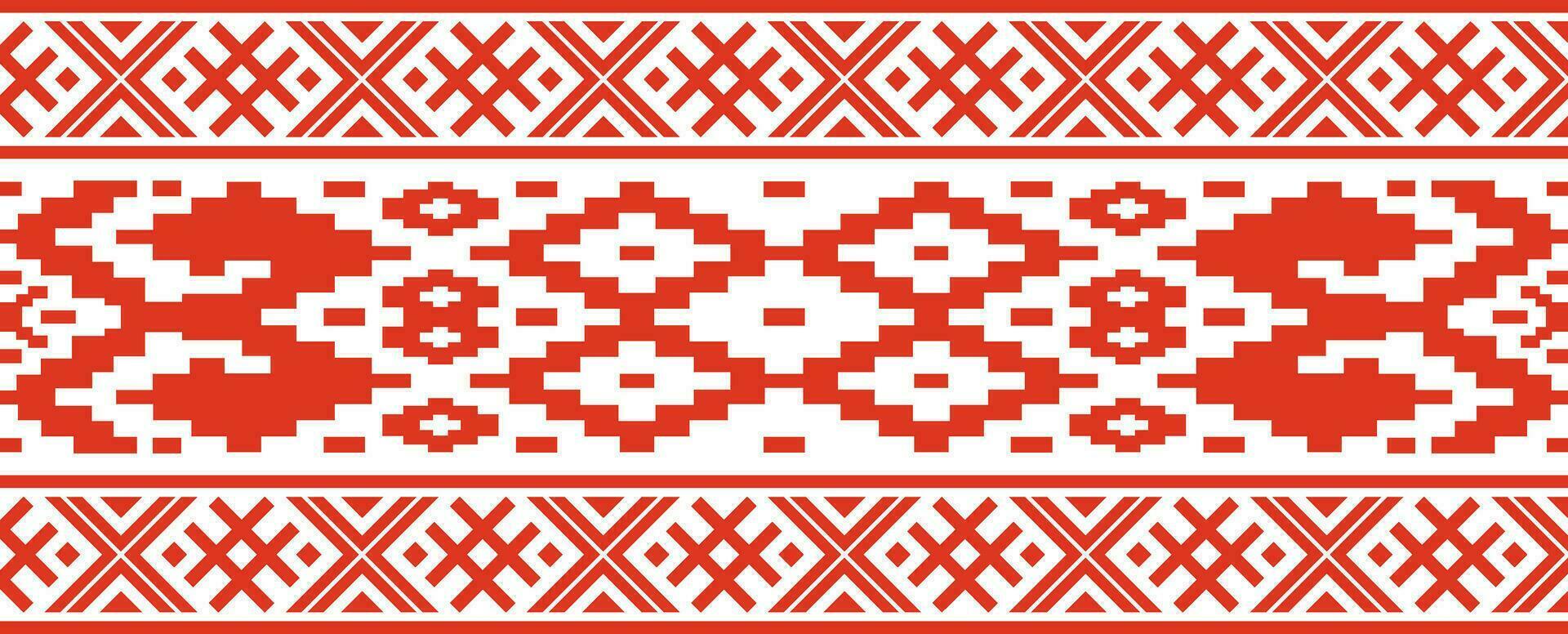 Vector red color seamless Belarusian national ornament. Ethnic endless black border, Slavic peoples frame.
