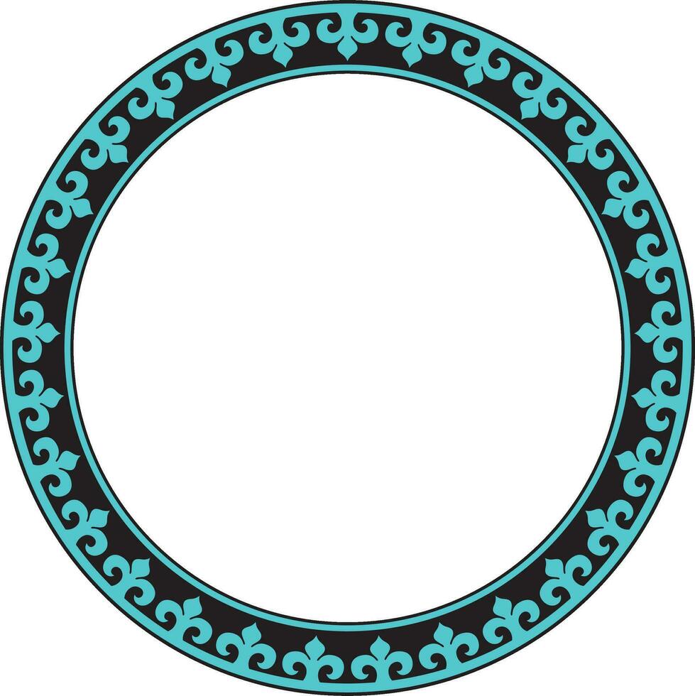 Vector blue and black Kazakh national round pattern, frame. Ethnic ornament of the nomadic peoples of Asia, the Great Steppe, Kazakhs, Kirghiz, Kalmyks, Mongols, Buryats, Turkmens