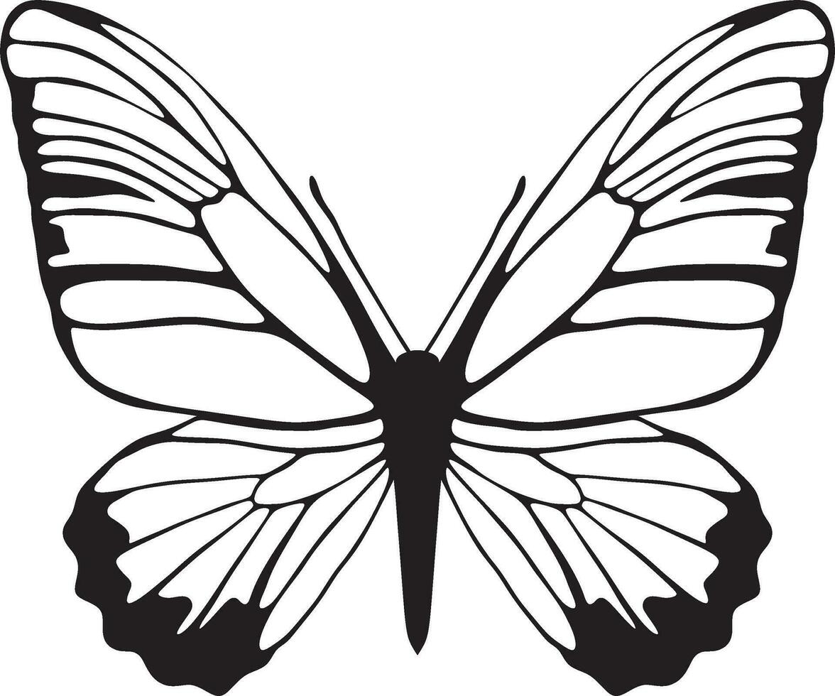 Vector monochrome butterfly Beautiful insect with big black wings. Drawing of a flying beetle.Suitable for sandblasting, laser and plotter cutting.