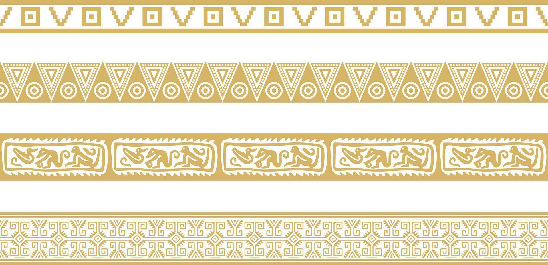 vector conjunto de sin costura dorado frontera ornamento. nativo americano tribus estructura. interminable patrones étnico azteca, maya.