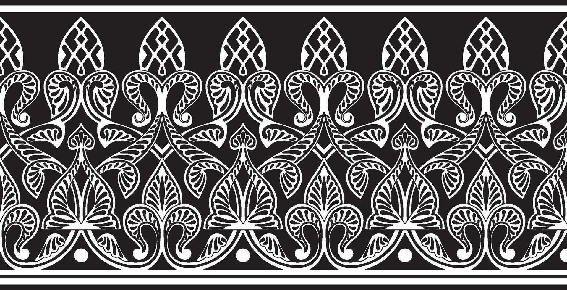 Vector monochrome seamless oriental national ornament. Endless ethnic floral border, arab peoples frame. Persian painting.