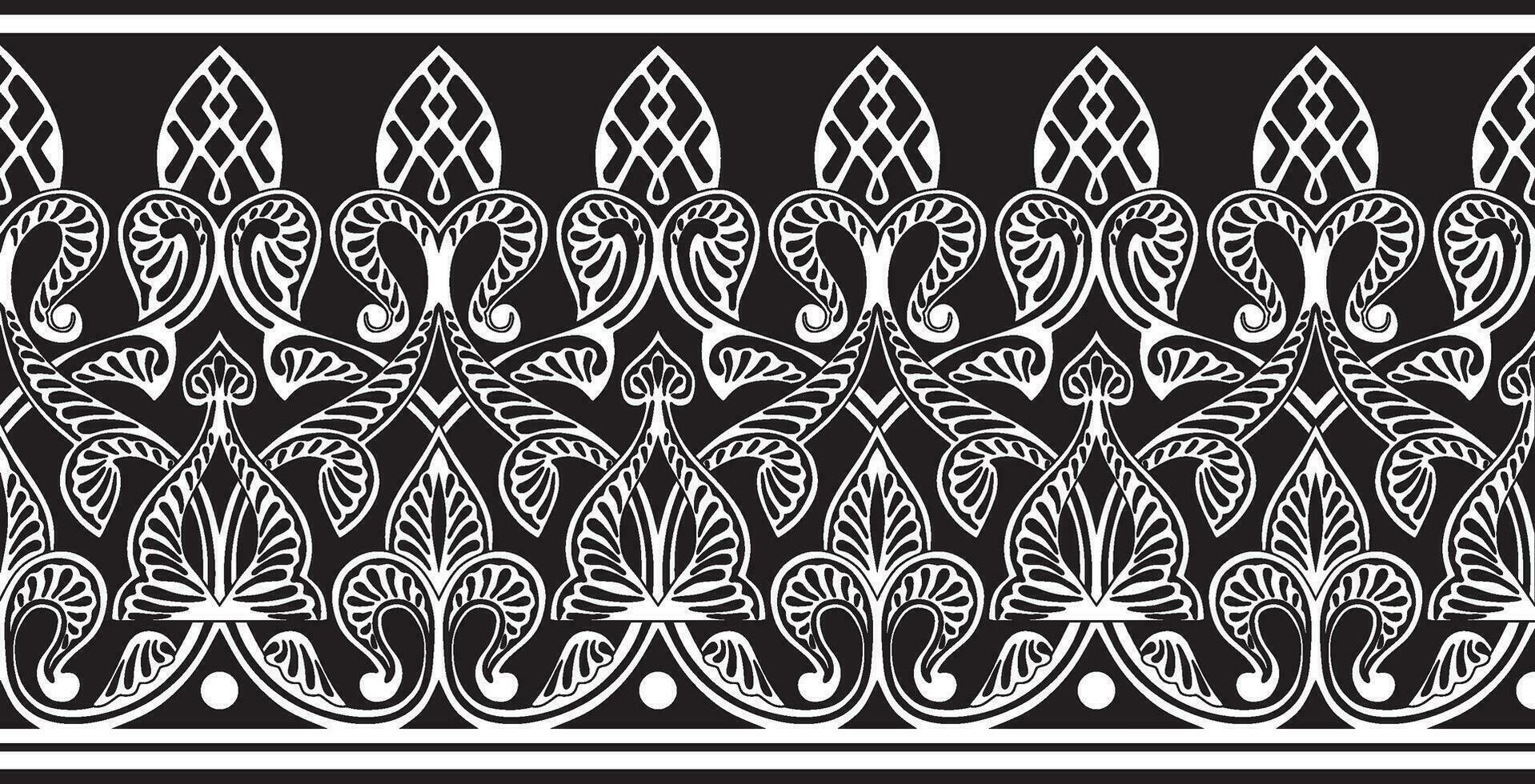 Vector monochrome seamless oriental national ornament. Endless ethnic floral border, arab peoples frame. Persian painting.