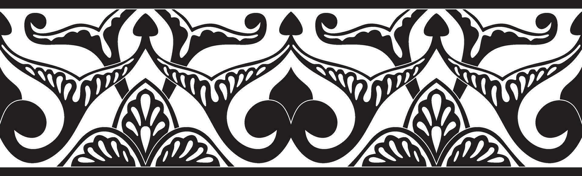 Vector monochrome seamless oriental national ornament. Endless ethnic floral border, arab peoples frame. Persian painting.