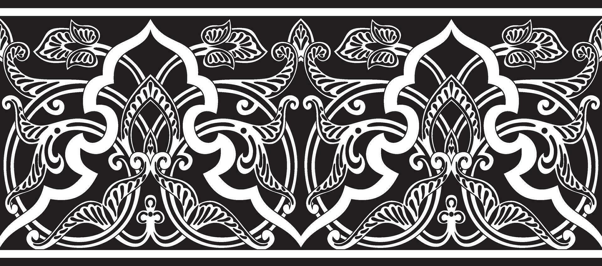 Vector seamless monochrome oriental ornament. Endless black Arabic patterned border, frame. Persian painting. Suitable for sandblasting, laser and plotter cutting.