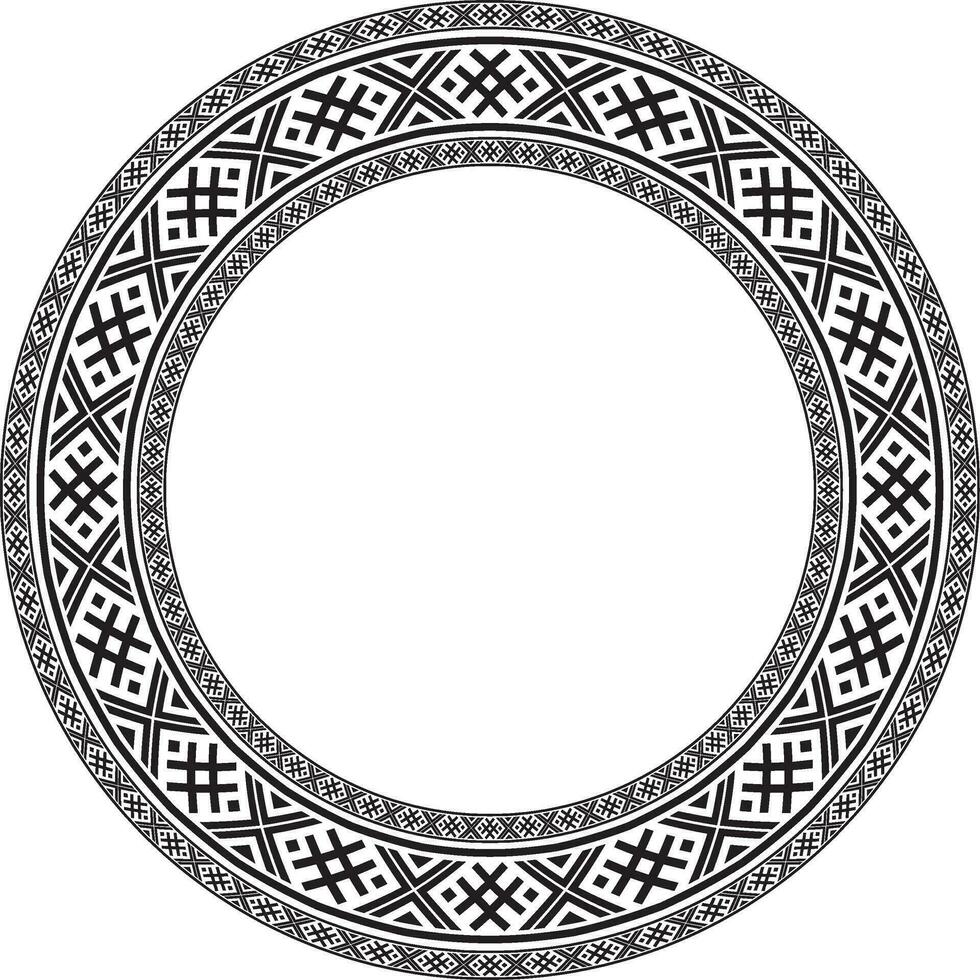 Vector round monochrome seamless Belarusian national ornament. Ethnic endless circle black border, Slavic peoples frame.