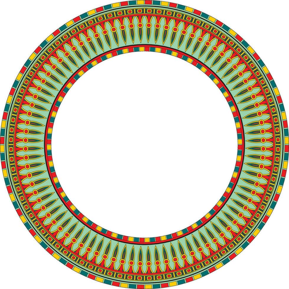 Vector colored round ornament of ancient Egypt. Circle Border, frame in pyramids.