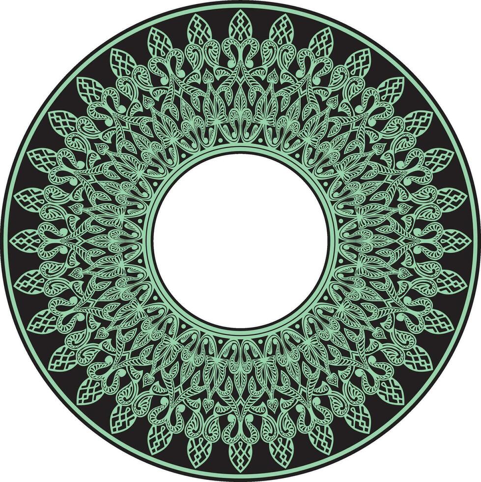 Vector green round oriental ornament. Arabic patterned circle of Iran, Iraq, Turkey, Syria. Persian frame, border.