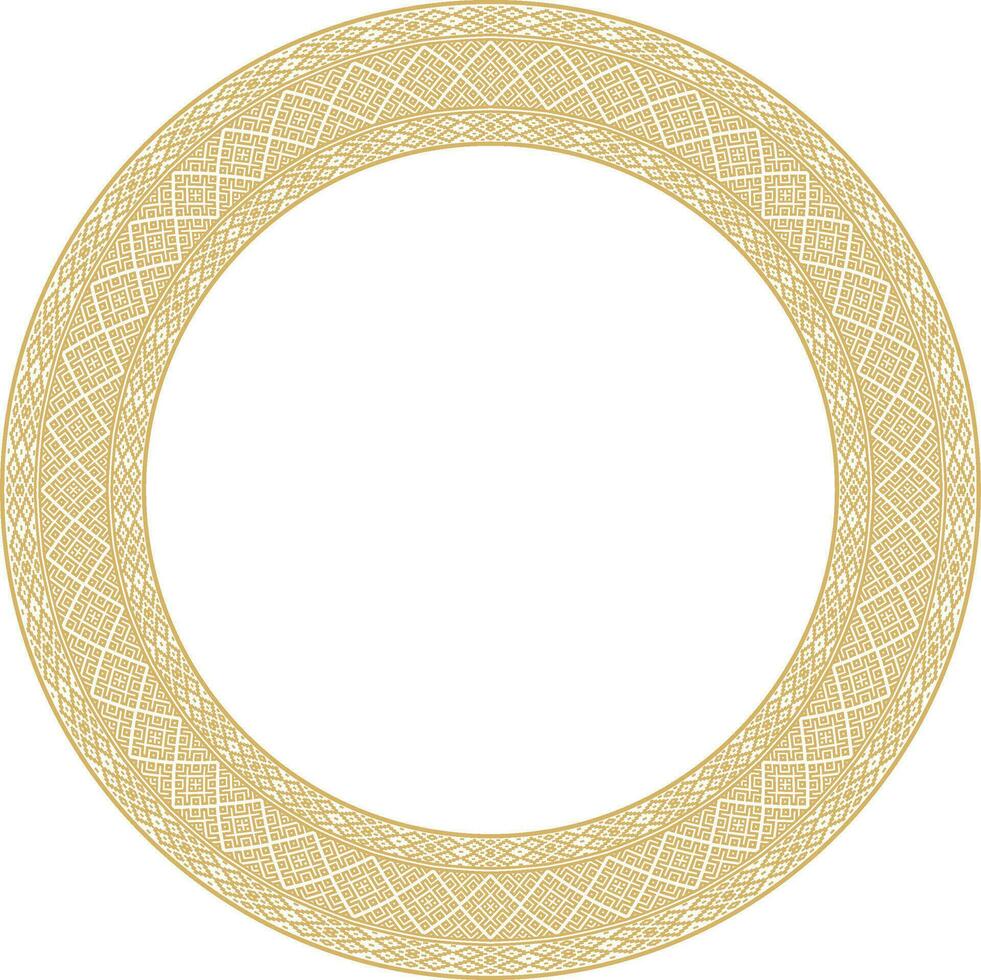 Vector golden round Belarusian national ornament. Ethnic circle gold border, Slavic peoples frame.
