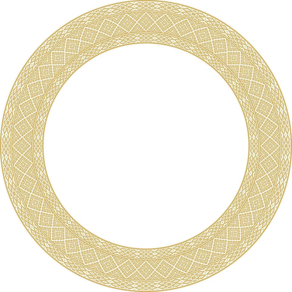 Vector golden round Belarusian national ornament. Ethnic circle gold border, Slavic peoples frame.