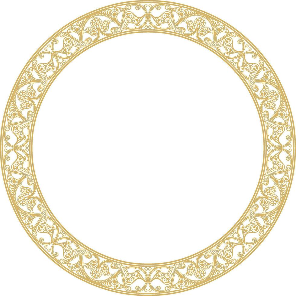 Vector golden round oriental ornament. Arabic patterned circle of Iran, Iraq, Turkey, Syria. Persian frame, border.