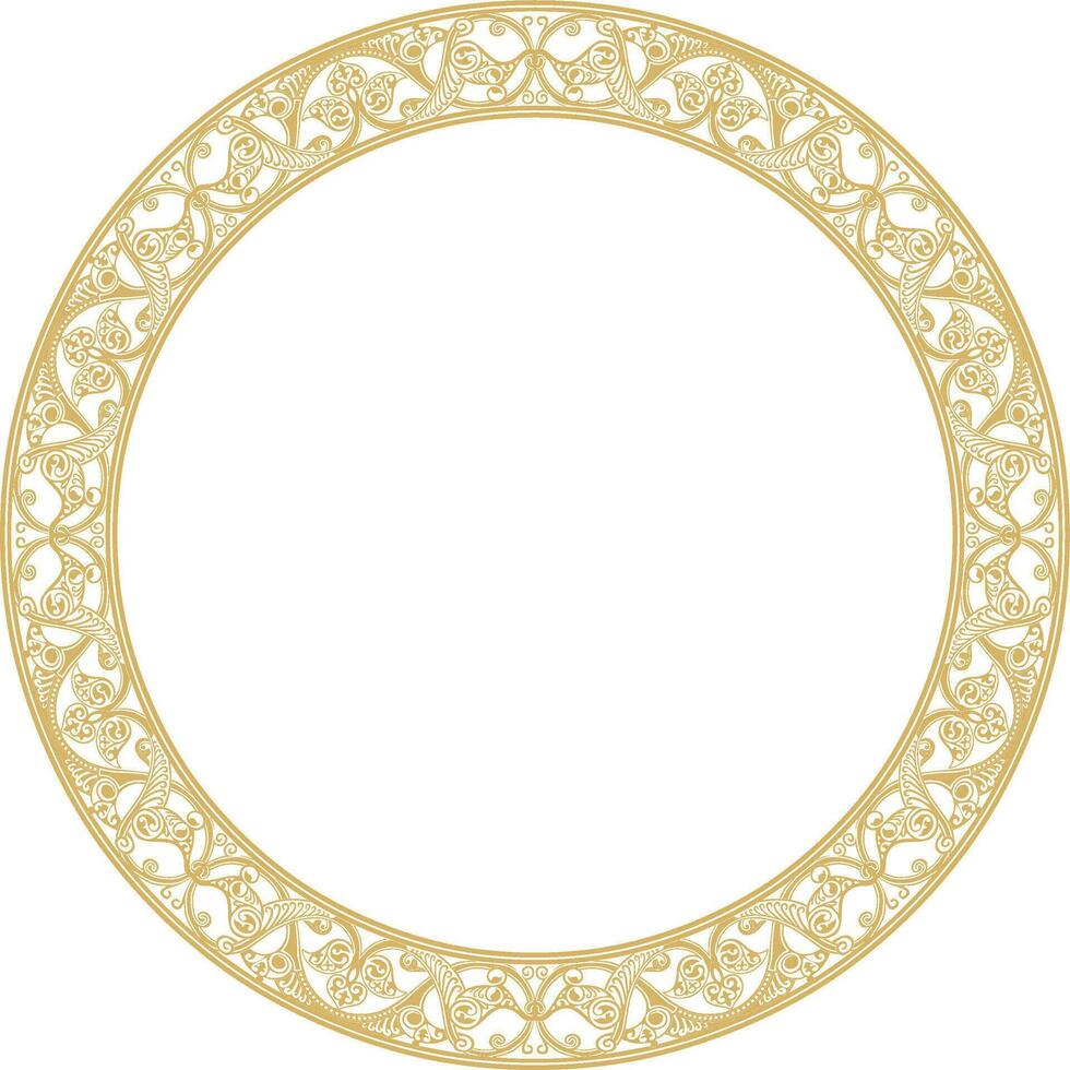 Vector golden round oriental ornament. Arabic patterned circle of Iran, Iraq, Turkey, Syria. Persian frame, border.