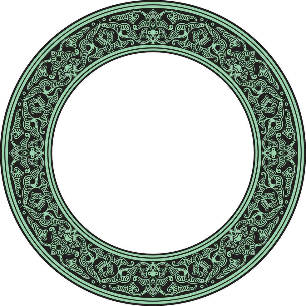 Vector green round oriental ornament. Arabic patterned circle of Iran, Iraq, Turkey, Syria. Persian frame, border.