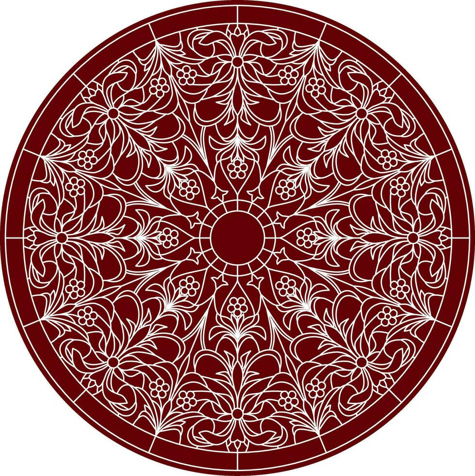 Vector classic colored round ornament. Red pattern in a circle. Drawing of Greece and Ancient Rome. Flower drawing.