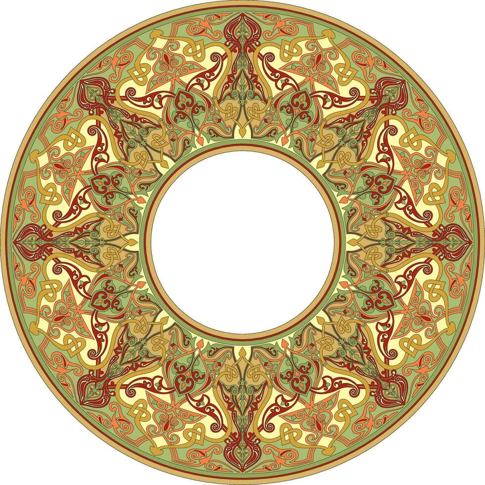 Vector colored round oriental ornament. Arabic patterned circle of Iran, Iraq, Turkey, Syria. Persian frame, border.