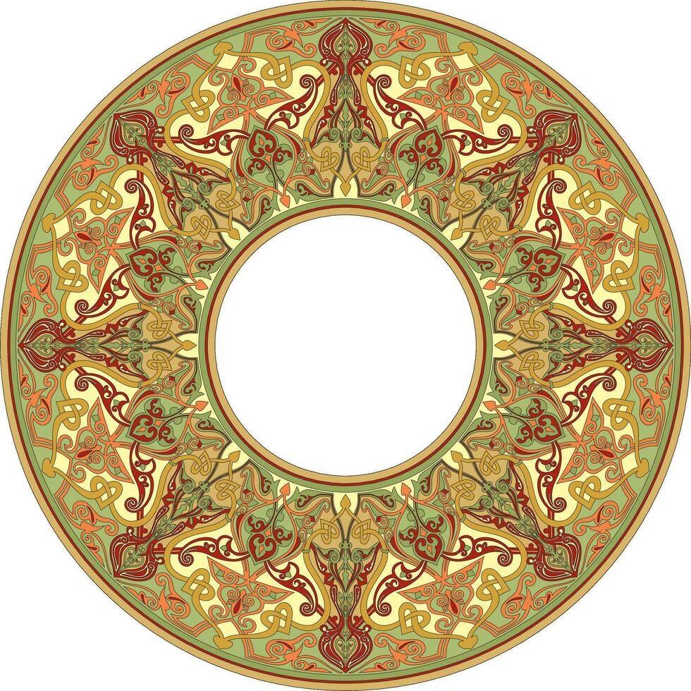 Vector colored round oriental ornament. Arabic patterned circle of Iran, Iraq, Turkey, Syria. Persian frame, border.