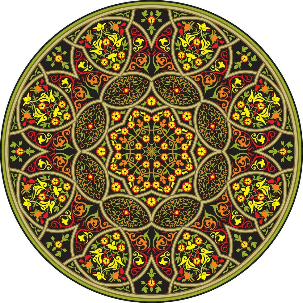 vector redondo oriental nacional ornamento, color arabesco. hermosa circulo símbolos de musulmán árabe mezquita.