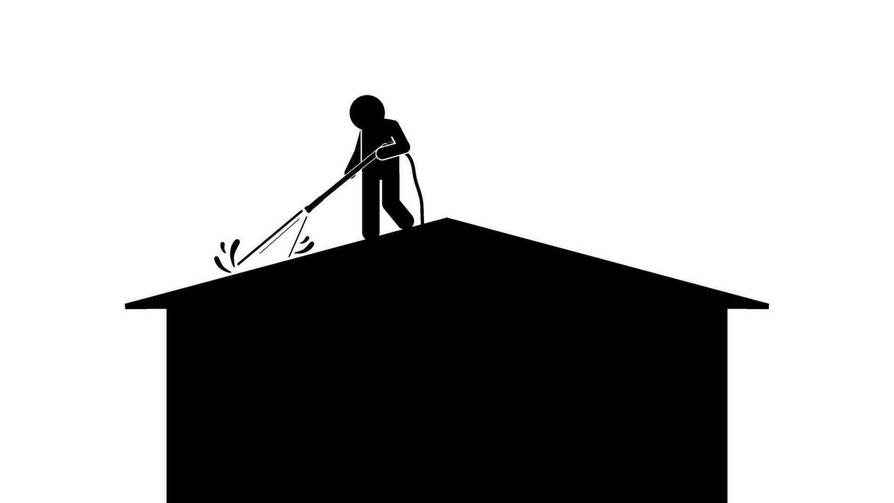 illustration and icon stick figure,stickman,pictogram. House washing, Gutter cleaning, roof washing, concrete cleaning, deck washing vector