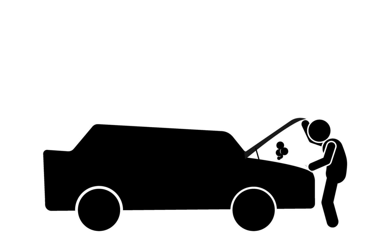 broken down car silhouette illustration. broken car. car broke down. the car failed. vector