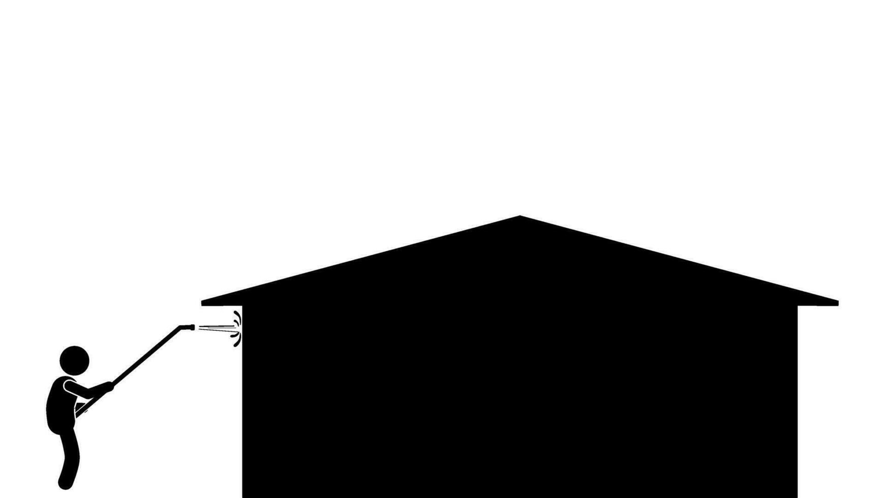 ilustración y icono palo figura, stickman, pictograma. casa Lavado, canal limpieza, techo Lavado, hormigón limpieza, cubierta Lavado vector