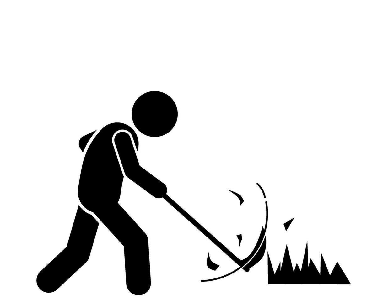 illustration and icon stick figure,stickman,pictogram lawn mowing, lawn mover. mowing the grass vector