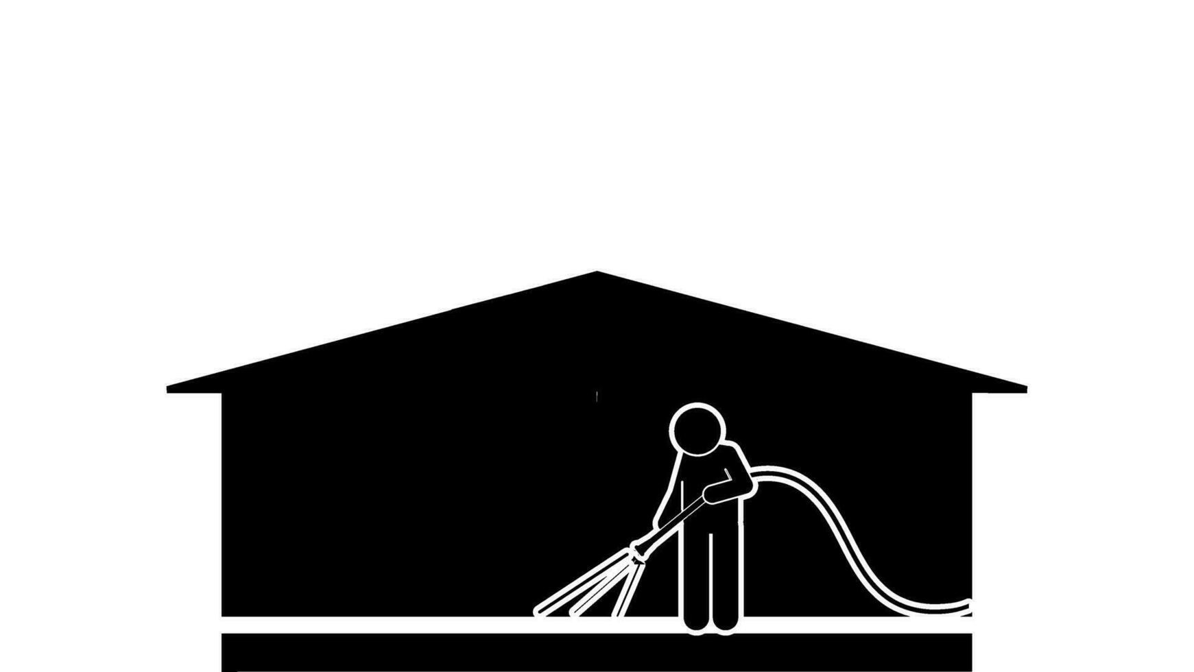 illustration and icon stick figure,stickman,pictogram. House washing, Gutter cleaning, roof washing, concrete cleaning, deck washing vector