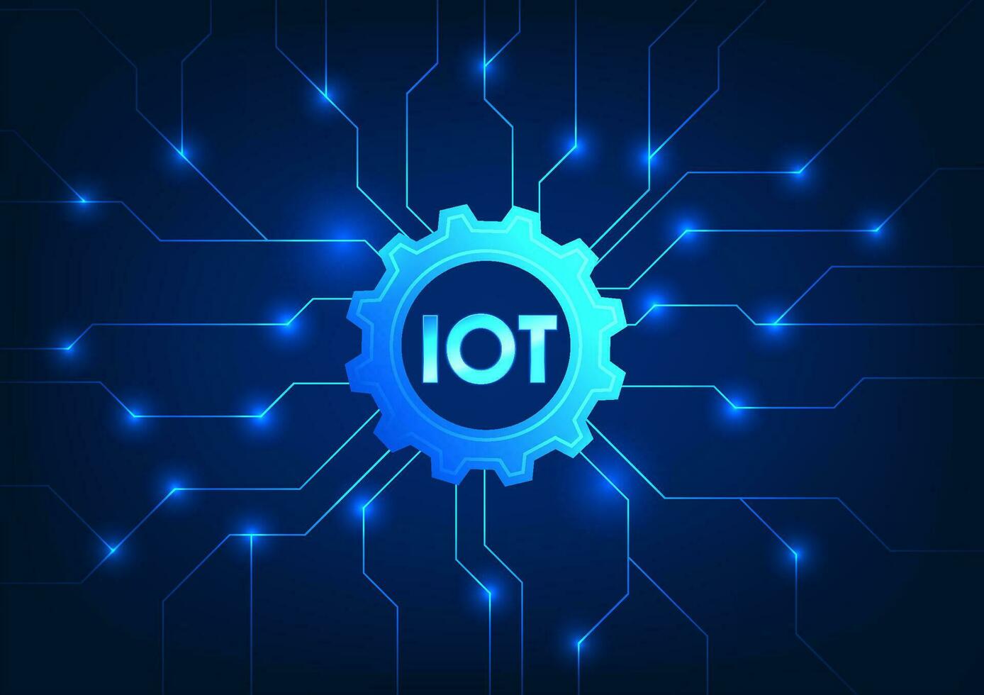 Internet of things technology that uses a wireless signal to connect to tech equipment to work on command Iot font is inside the cog, perfectly integrated with the technology circuit board. vector