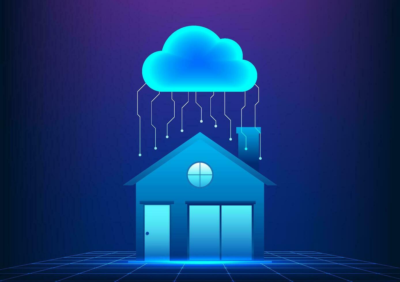 nube tecnología nubes flotar encima el casa con interconectado circuito tableros se refiere a el tecnología para almacenamiento y enviando datos mediante el Internet ese lata ser usado a hogar y a trabajar. vector