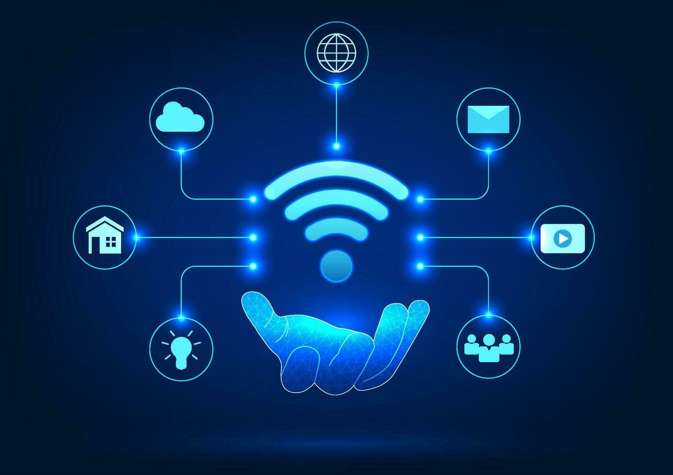 Internet of Things technology with Wi-Fi compatibility hand holding wifi connection with icon Refers to the technology of transmitting wireless signals to electronic devices to work as instructed. vector