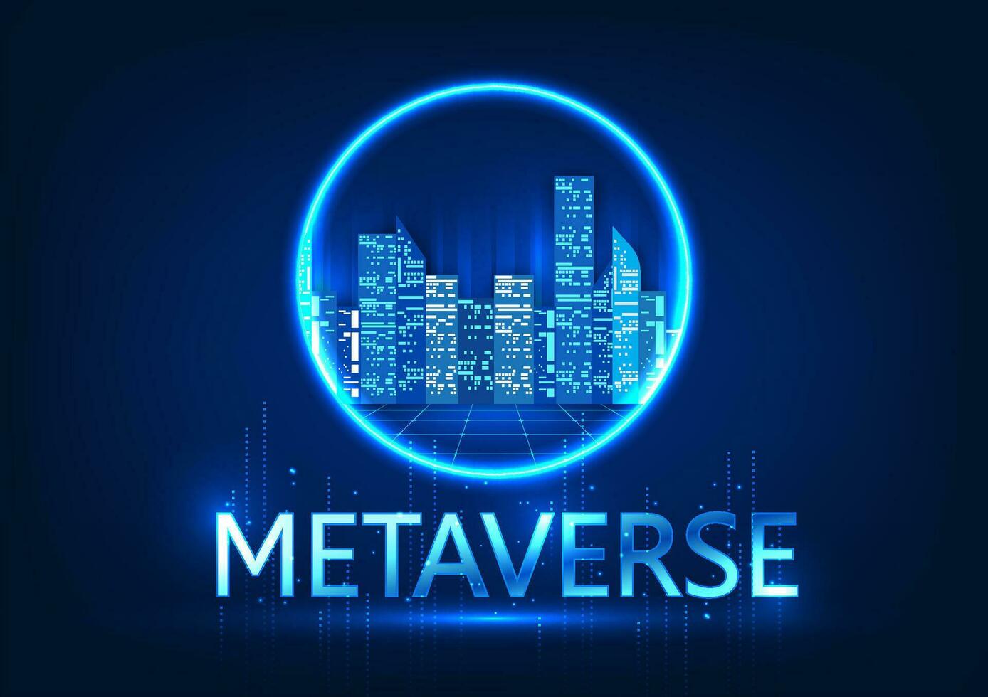 Metaverse Technology Intelligent city inside a circle with the word Metaverse The media is a technology to create a virtual world, even creating an ideal city for users to visit. vector