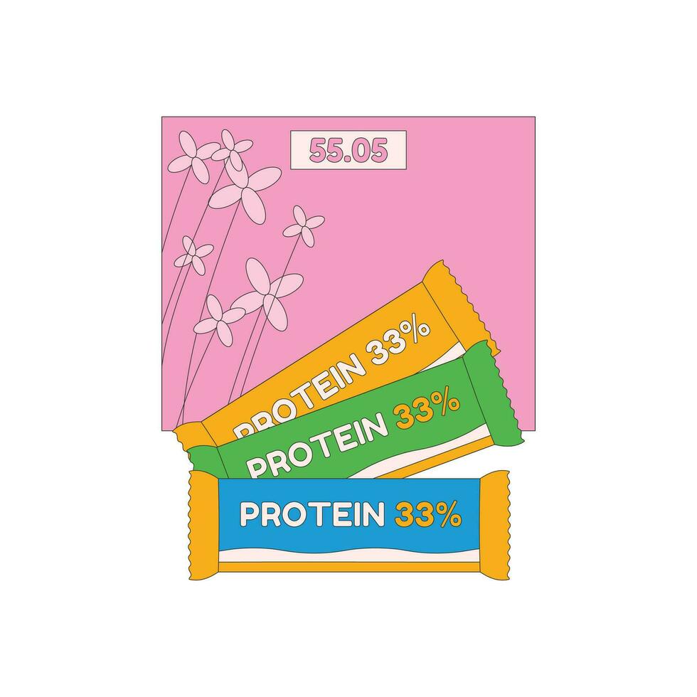 Protein bars, floor scales, weight. Sport equipment. Fitness inventory. Flat vector illustration.