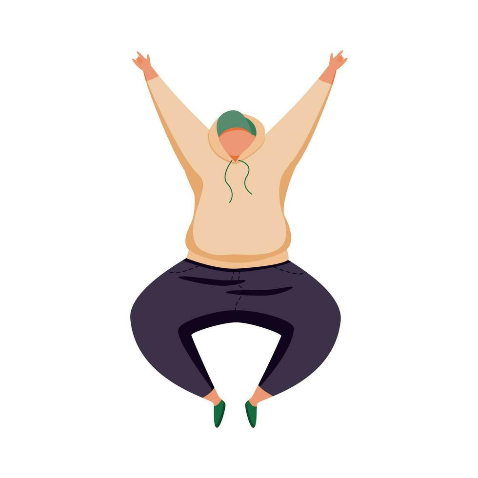Happy guy in bright clothes is jumping. vector