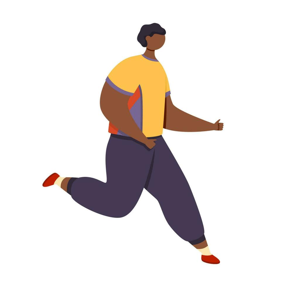 African-american guy in sportswear is jogging isolated on white background. vector