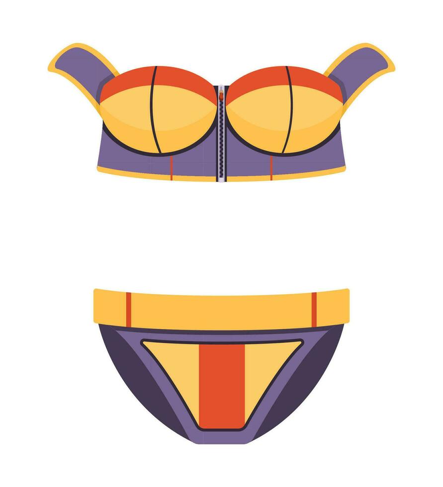 Modern swimsuit with a bright multicolor pattern isolated on white background. vector
