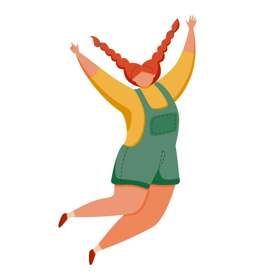Joyful girl in bright clothes is jumping. vector