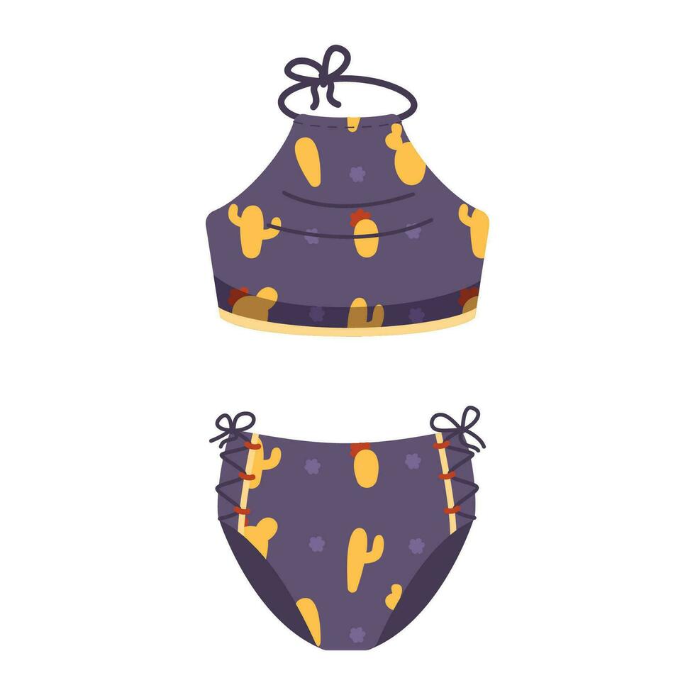 Stylish female swimsuit with high-waste panties and wireless bra. vector
