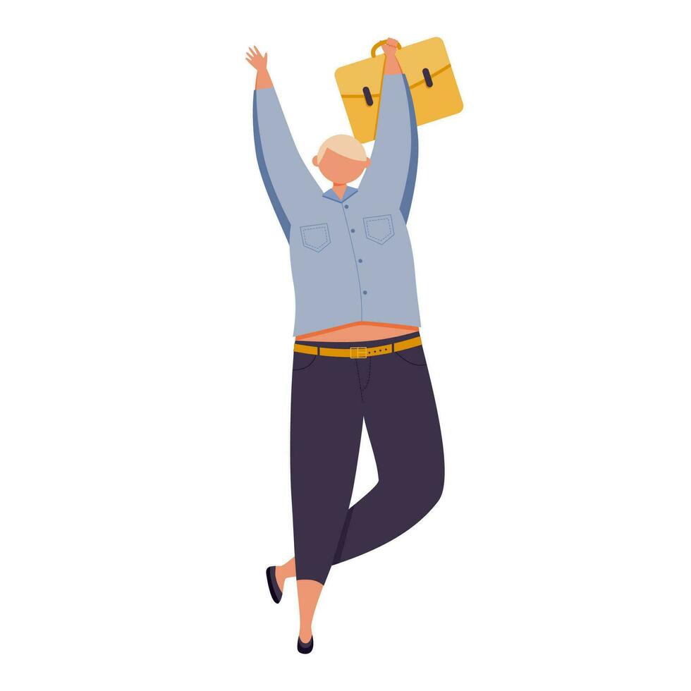 Joyful businessman with a briefcase is jumping vector