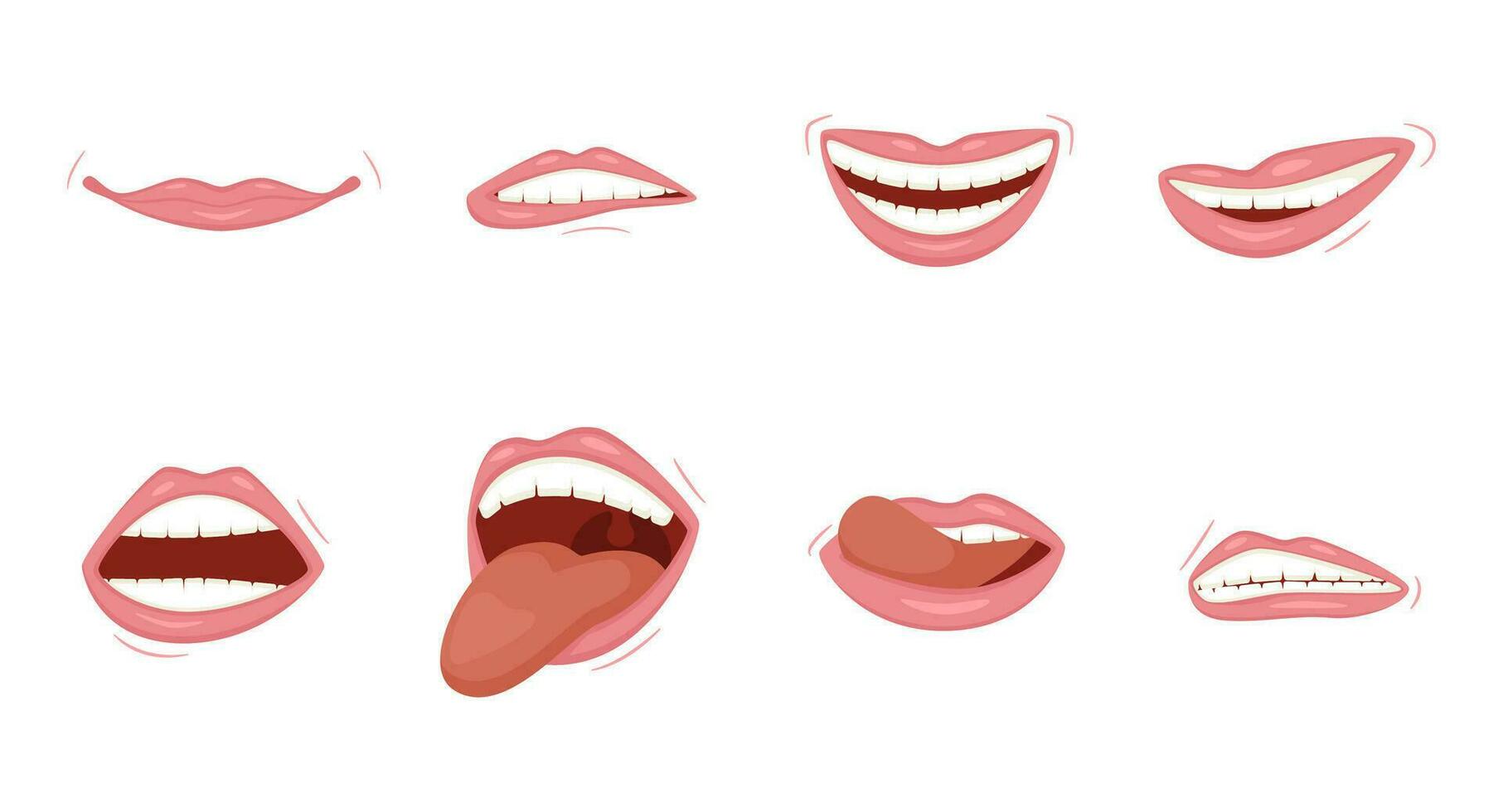 Set of emotional women's lips. Cartoon cute mouth expressions. vector