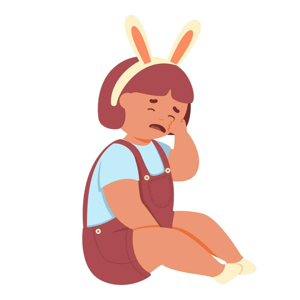 Sad and upset little girl is crying. vector