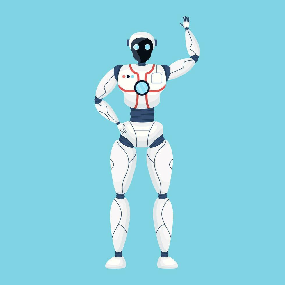 Realistic robot isolated on blue background. vector